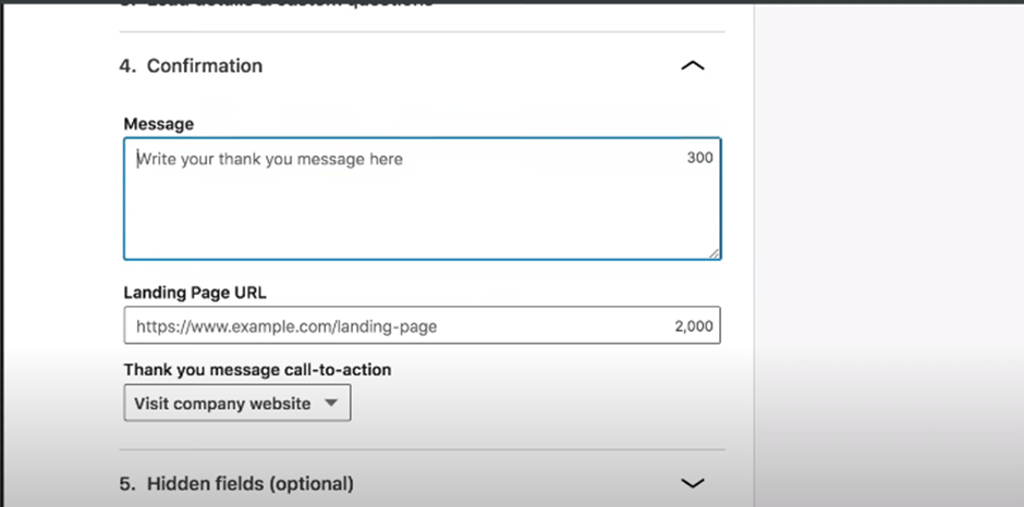 Develop a thank you page as the final step to Create Lead Generation Campaign in LinkedIn