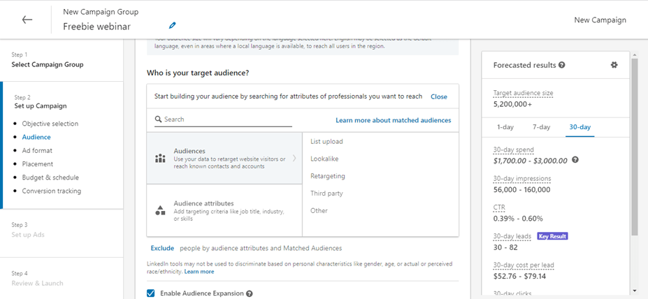 Personalize your target audience to Create Lead Generation Campaign in LinkedIn