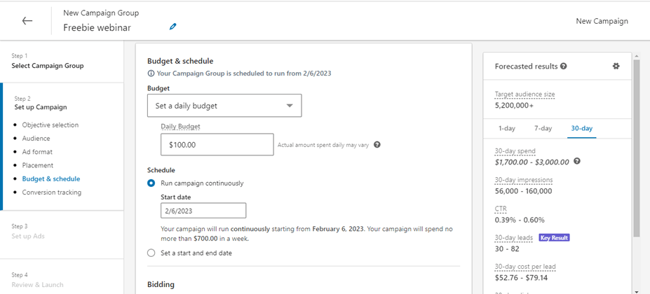 form fields for your budget and desired ad duration